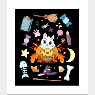 Halloween Cat in A Pumkin Posters and Art